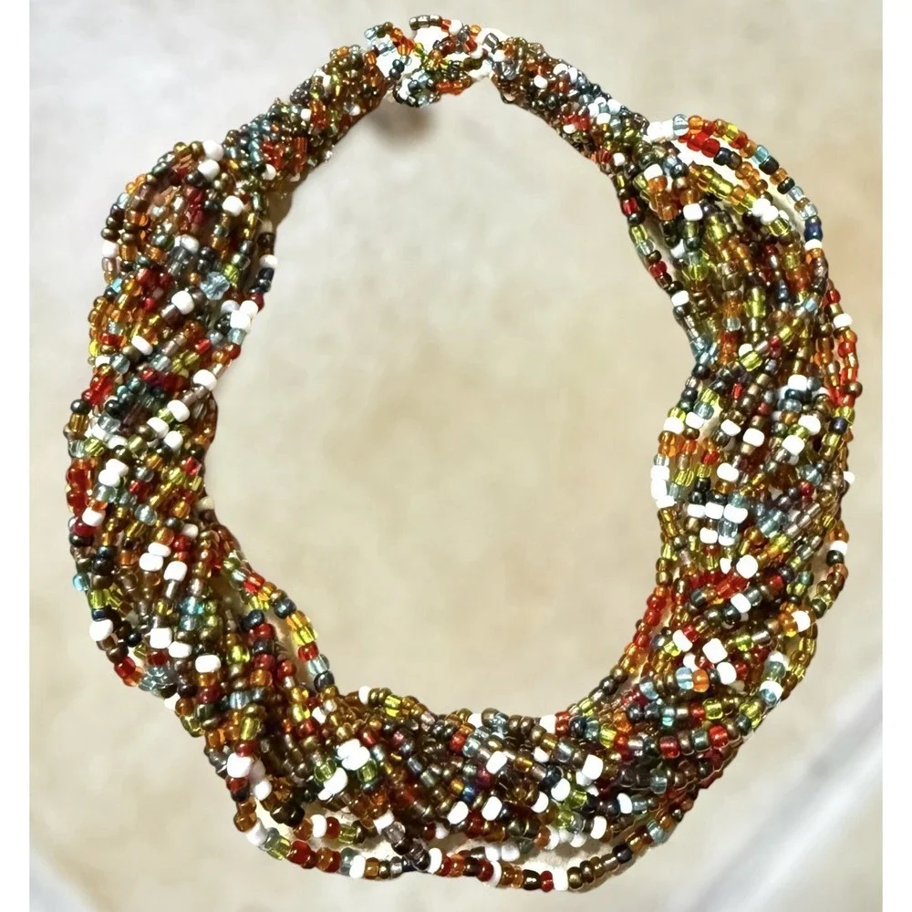 15‑Strand Glass Seed Bead Twisted Necklace Multicolor 20